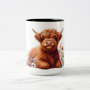 Taza Bicolor Cute Floral Highland Cow