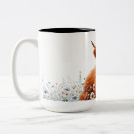 Taza Bicolor Cute Floral Highland Cow