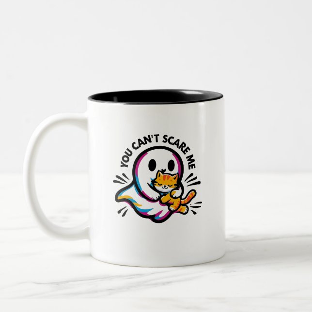 Taza Bicolor Cute Friendly Ghost and Cat Whimsical HalloweenMug (Izquierda)
