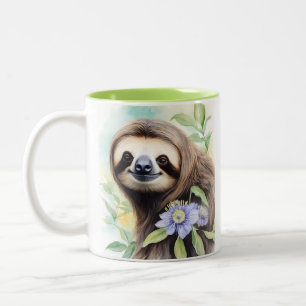 Taza Bicolor Cute Friendly Sloth Watercoling