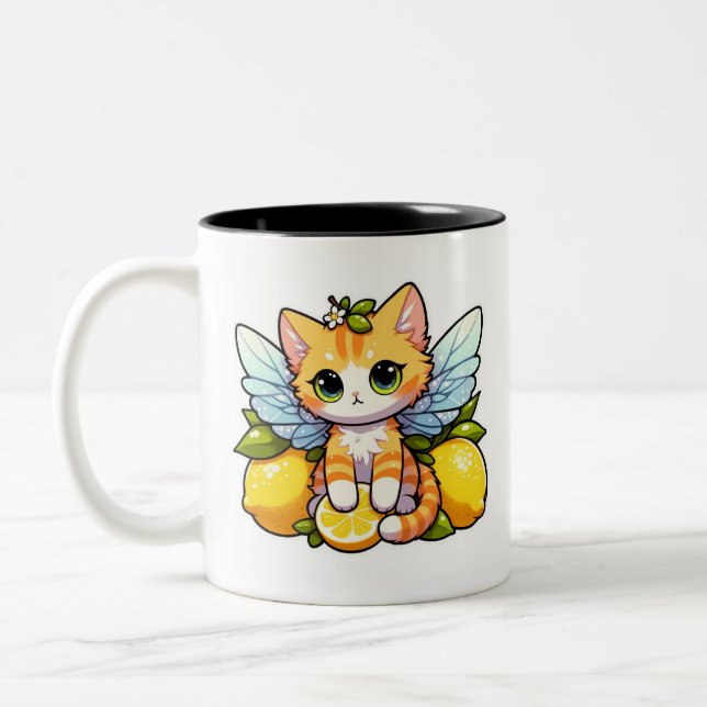 Taza Bicolor Cute gato de hadas con limones (Izquierda)