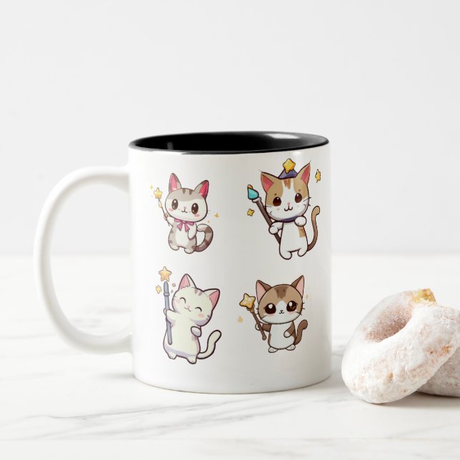 Taza Bicolor Cute Gatos Con varita Mágica (Con donut)