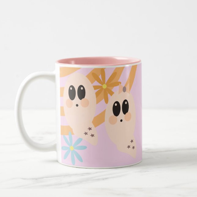 Taza Bicolor Cute Ghoul Retro Halloween Groovy Floral (Izquierda)