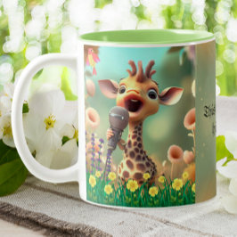 Taza Bicolor Cute Giraffe Cantando Cita divertida Personalizado