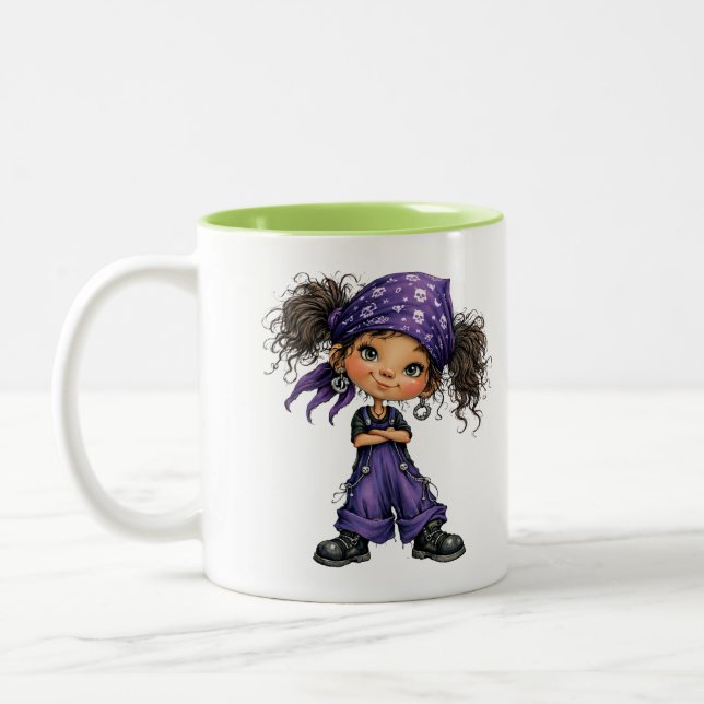 Taza Bicolor Cute Goth Girl Purple Outfit Cartoon Art (Izquierda)