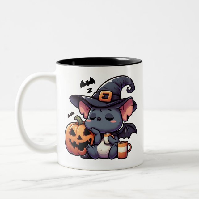 Taza Bicolor Cute Halloween Bat & Pumpkin Coffee Mug (Izquierda)