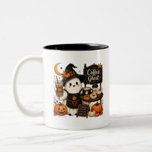 Taza Bicolor Cute Halloween Café Fantasma Bruja Barista Otoño 