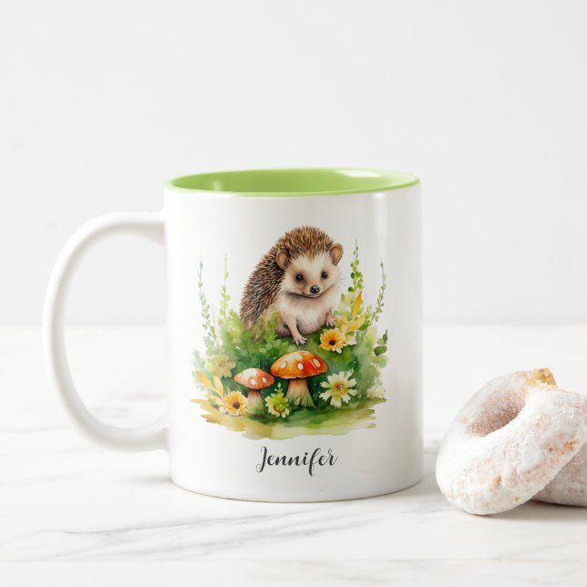 Taza Bicolor Cute Hedgehog personalizado (Con donut)