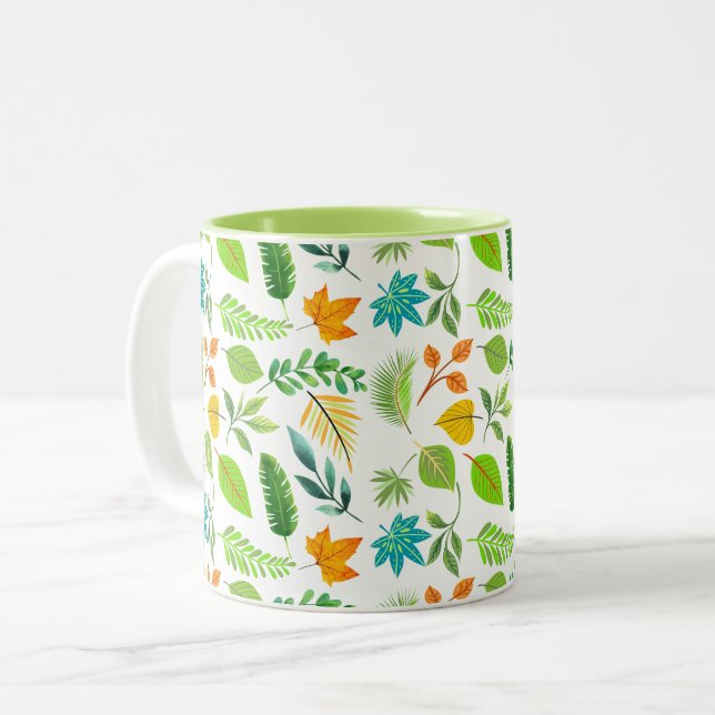 Taza Bicolor Cute hojas de invierno | Otoño Planter Cerámica (Anverso izquierdo)
