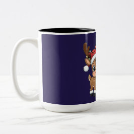 Taza Bicolor Cute Holiday Reindeer & Snowman