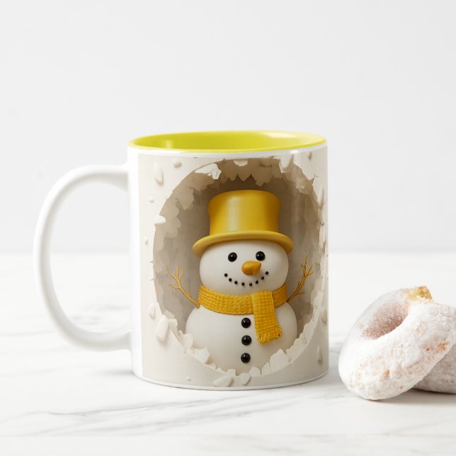Taza Bicolor Cute Holiday Snowman Art, Festive Winter  (Con donut)