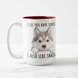 Taza Bicolor Cute Husky Dog Snacks Quote Funny Minimalist