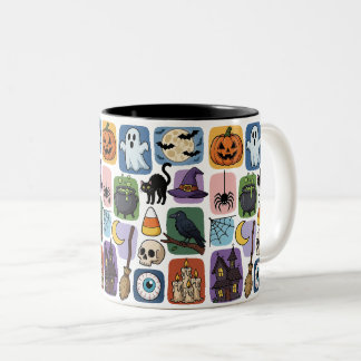 Taza Bicolor Cute Iconos Espeluznantes de Halloween