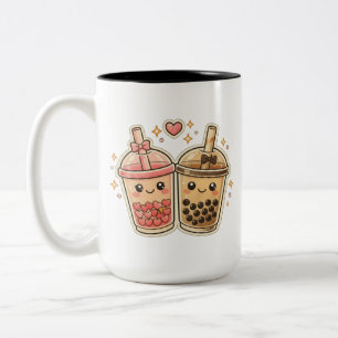 Taza Bicolor Cute Kawaii Boba Leche Té Corazones Pareja San Val