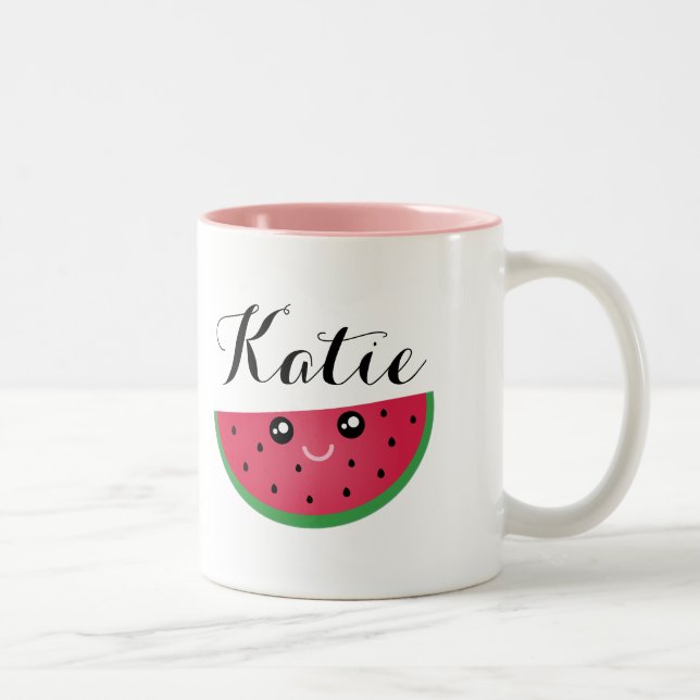 Taza Bicolor Cute Kawaii Sonriente Personalizado de sandía (Derecha)