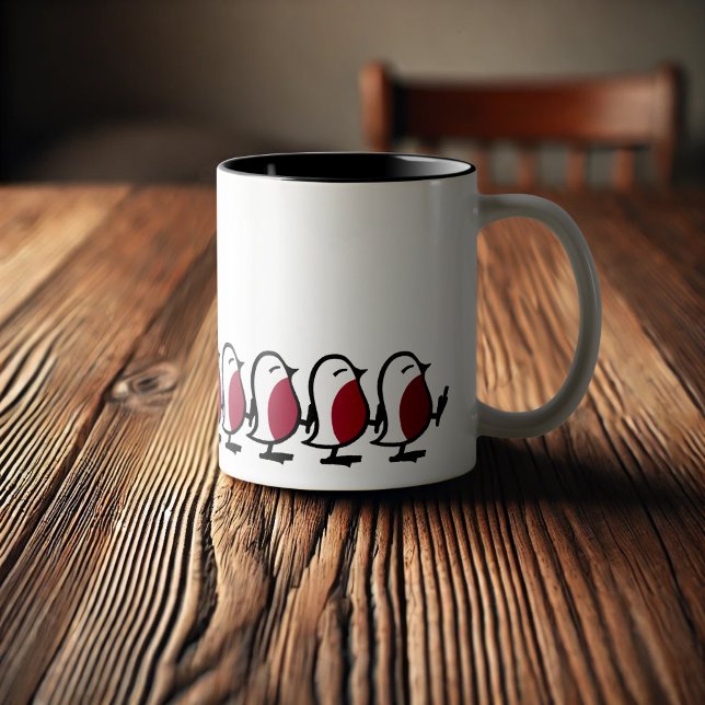 Taza Bicolor Cute Marching Robins Simple Bird Line Drawing (Subido por el creador)