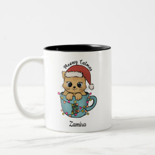 Taza Bicolor Cute Meowy Catmas Santa Navidades