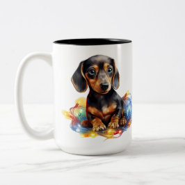 TAZA BICOLOR CUTE NAVIDADES HOLIDAY DACHSHUND PUPPY DOG