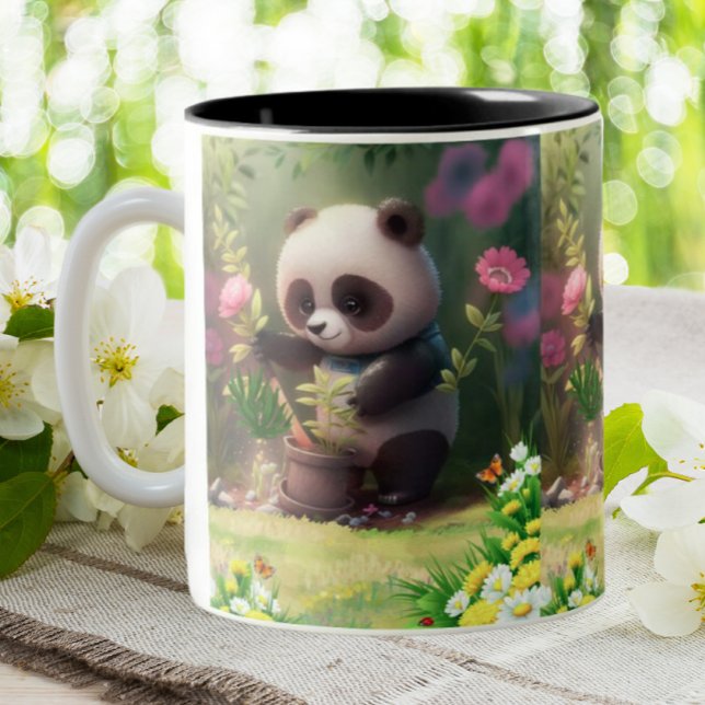 Taza Bicolor Cute Panda jardinería Flores Mariposas Arte (Subido por el creador)