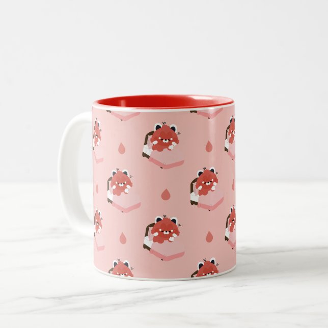 Taza Bicolor Cute Panda Rojo Cansado (Anverso izquierdo)