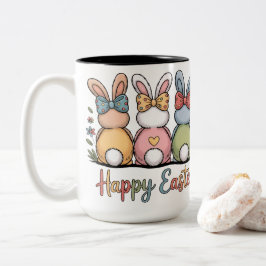 Taza Bicolor Cute Pastel Easter Bunnies | Whimsical Floral Happ