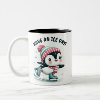 Taza Bicolor Cute Penguin “Have an Ice Day” Personalized Christ