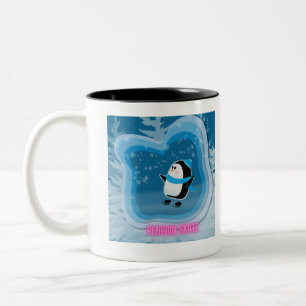 Taza Bicolor Cute Penguin Winter Skater