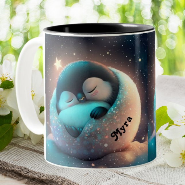 Taza Bicolor Cute pingüino durmiendo Stars Moon Personalizado (Subido por el creador)