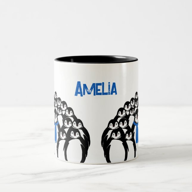 Taza Bicolor Cute pingüino personalizado (Centro)