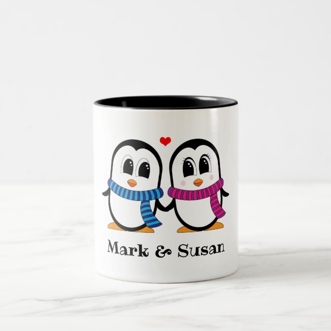 Taza Bicolor Cute pingüinos Pareja Mug (Centro)