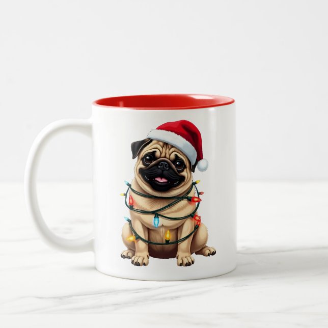 Taza Bicolor Cute Pug Christmas Santa Pet Dog Lover  (Izquierda)