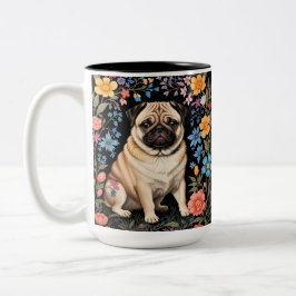 Taza Bicolor Cute Pug Elegant Colorful Floral