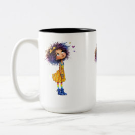 Taza Bicolor Cute Rainbow Girl Whimsical Colorful Art
