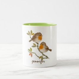 Taza Bicolor Cute Robin Redmama Bird Mug