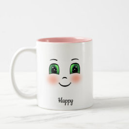 Taza Bicolor Cute rostro feliz sonrojado sobre blanco