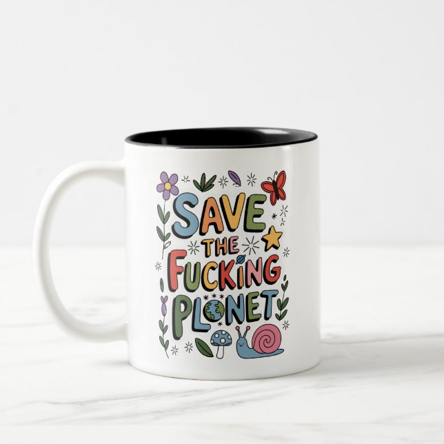 Taza Bicolor Cute Save the Planet Environmental Ecowarrier (Izquierda)