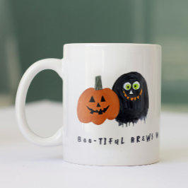 Taza Bicolor Cute Spooky Halloween Monsters Crema Black Sketch