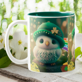 Taza Bicolor Cute St Patricks Day Baby Owl Personalizado