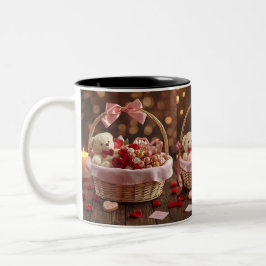 Taza Bicolor Cute Teddy Rose Basket Valentine Heart Handle Mug