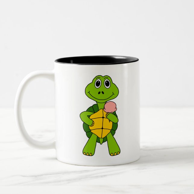 Taza Bicolor Cute Turtle Eating Ice Cream Cartoon (Izquierda)