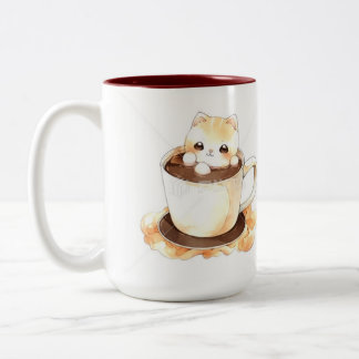 Taza Bicolor Cute Watercolor Cat in Coffee Cup Personalized Mug
