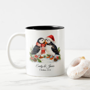 Taza Bicolor Cute Watercolor Invierno Frailecillos Navidad 