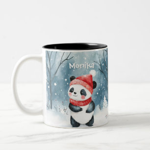 Taza Bicolor Cute Watercolor Panda Bosque de Invierno Personali
