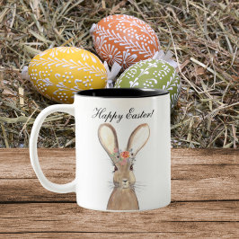Taza Bicolor Cute Watercolor Rabbit Bunny Hare Floral de Pascua