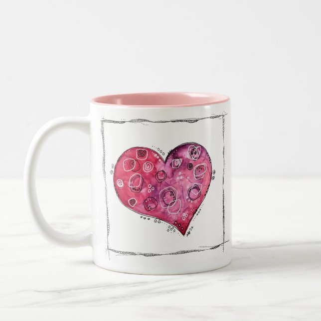 Taza Bicolor Cute Whimsical Heart Doodle (Izquierda)