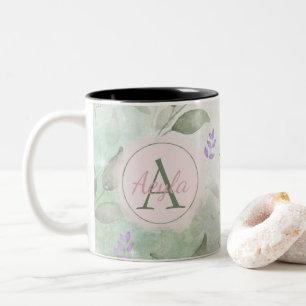 Taza Bicolor Cuto botánico Whimsical Leaves Monograma