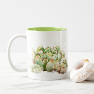 Taza Bicolor Cuto color de agua verde Succulum cactus mug