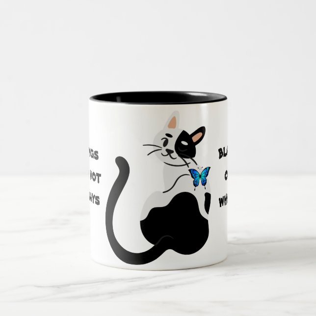 Taza Bicolor Cuto gato bello mariposa azul blanco negro (Centro)