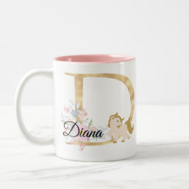 Taza Bicolor D letra monograma de nombre personalizado con pony