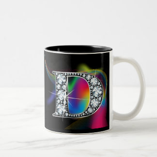 Taza Bicolor "D" Sonido de diamantes en barro arco iris